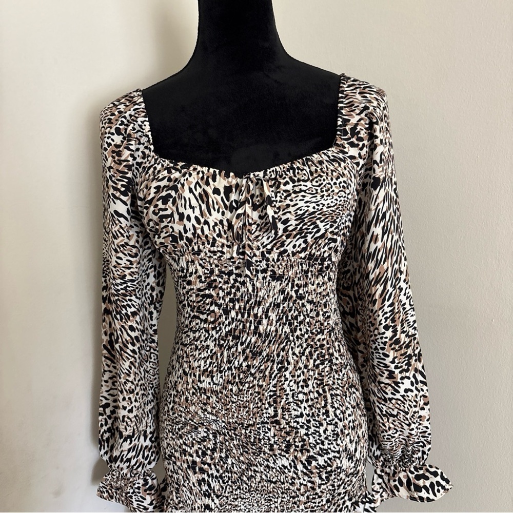 Express animal print long puff sleeve mini dress size XS - Picture 7 of 7
